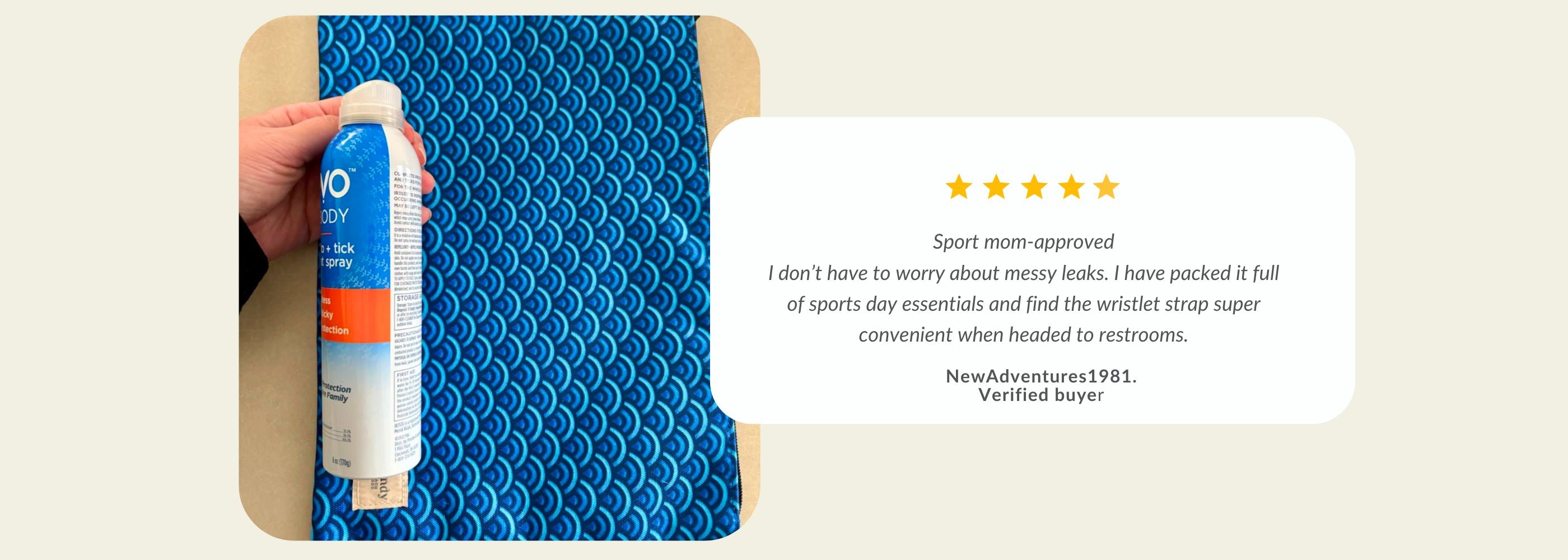 A person holds a blue pouch.| Handy Beach Goods