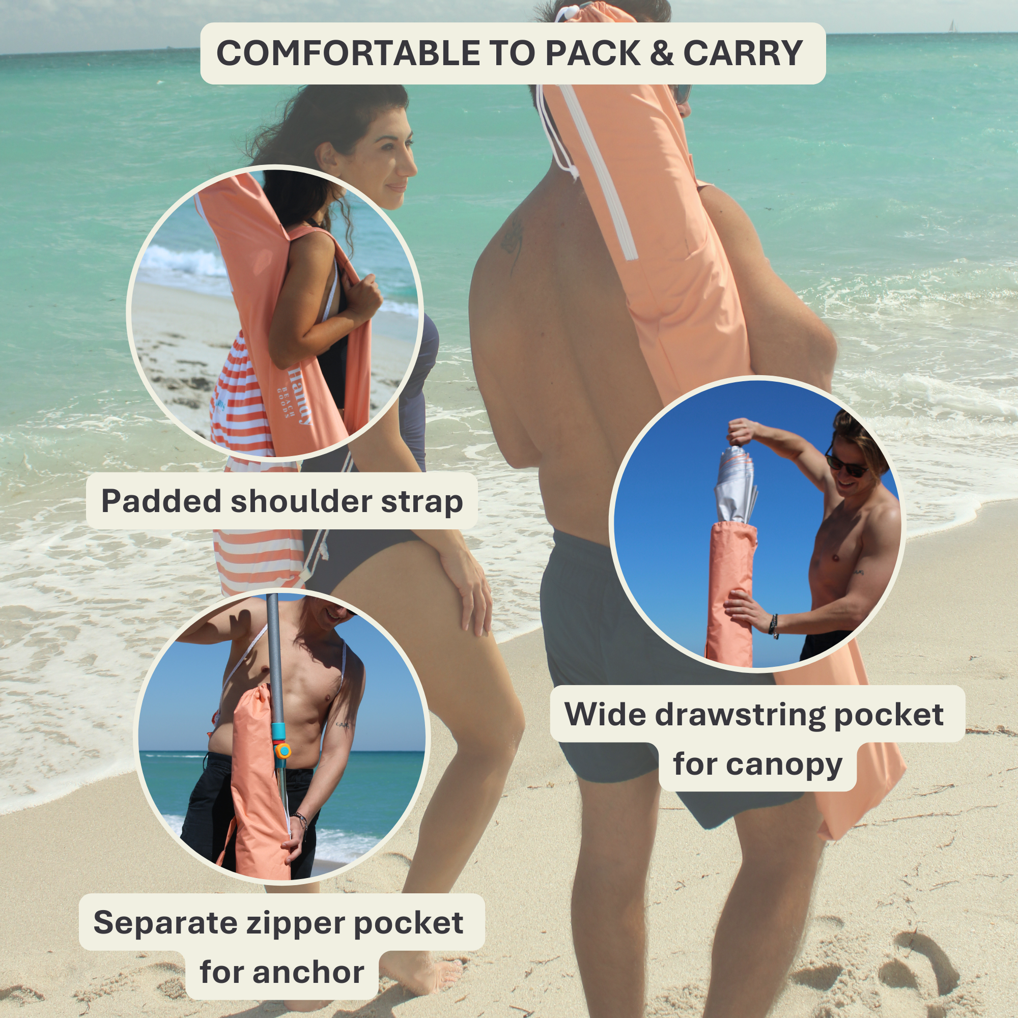 Wind resistant beach umbrella with 10-second anchor – Handy Beach Goods