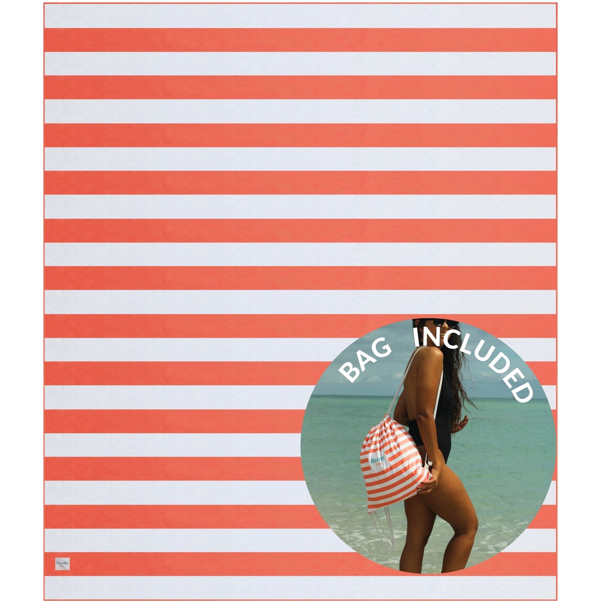 Red and white striped beach blanket.