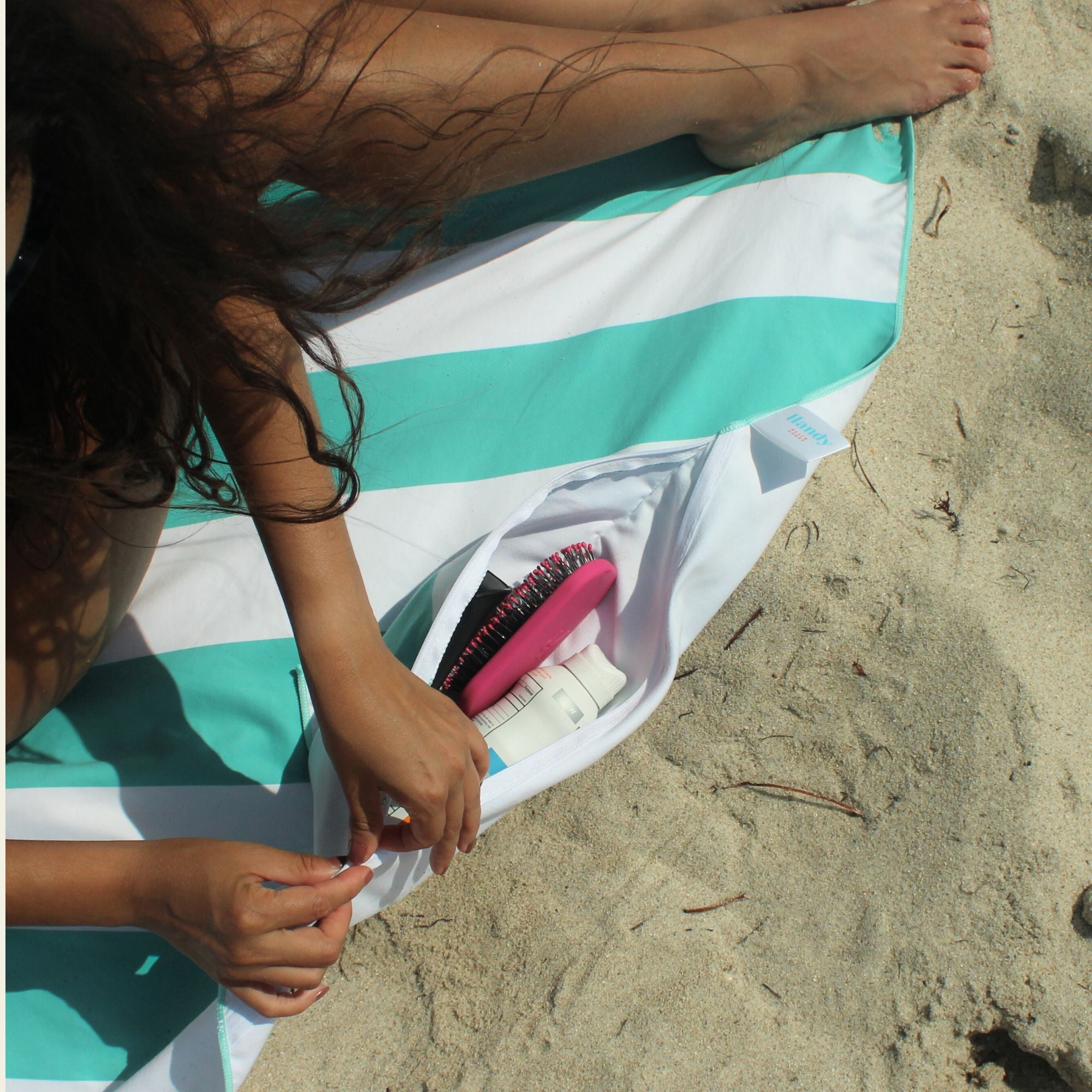 Sand resistant beach blanket with umbrella hole – Handy Beach Goods