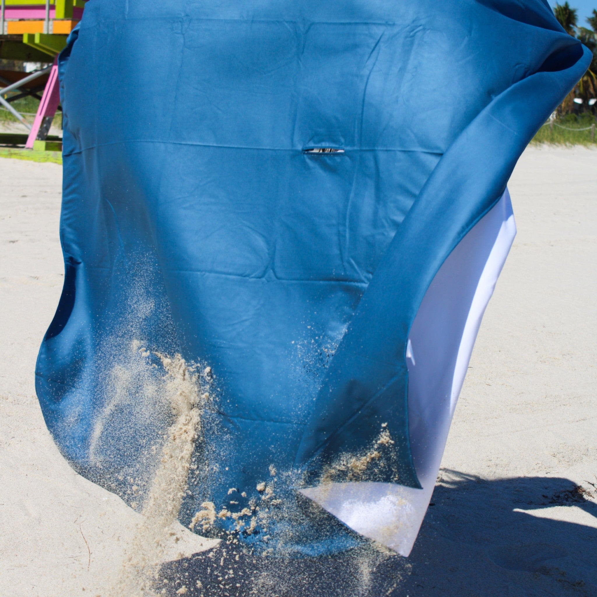 Sand resistant beach blanket with umbrella hole – Handy Beach Goods