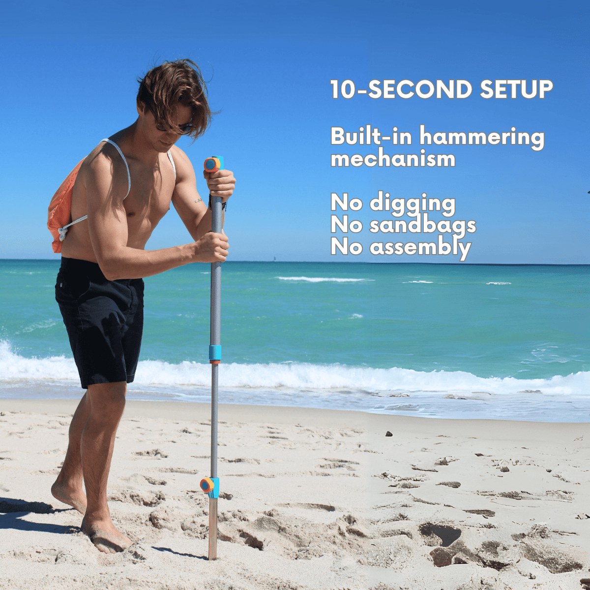 Handy Beach Hammer-In Anchor used at the beach - 10 second setup