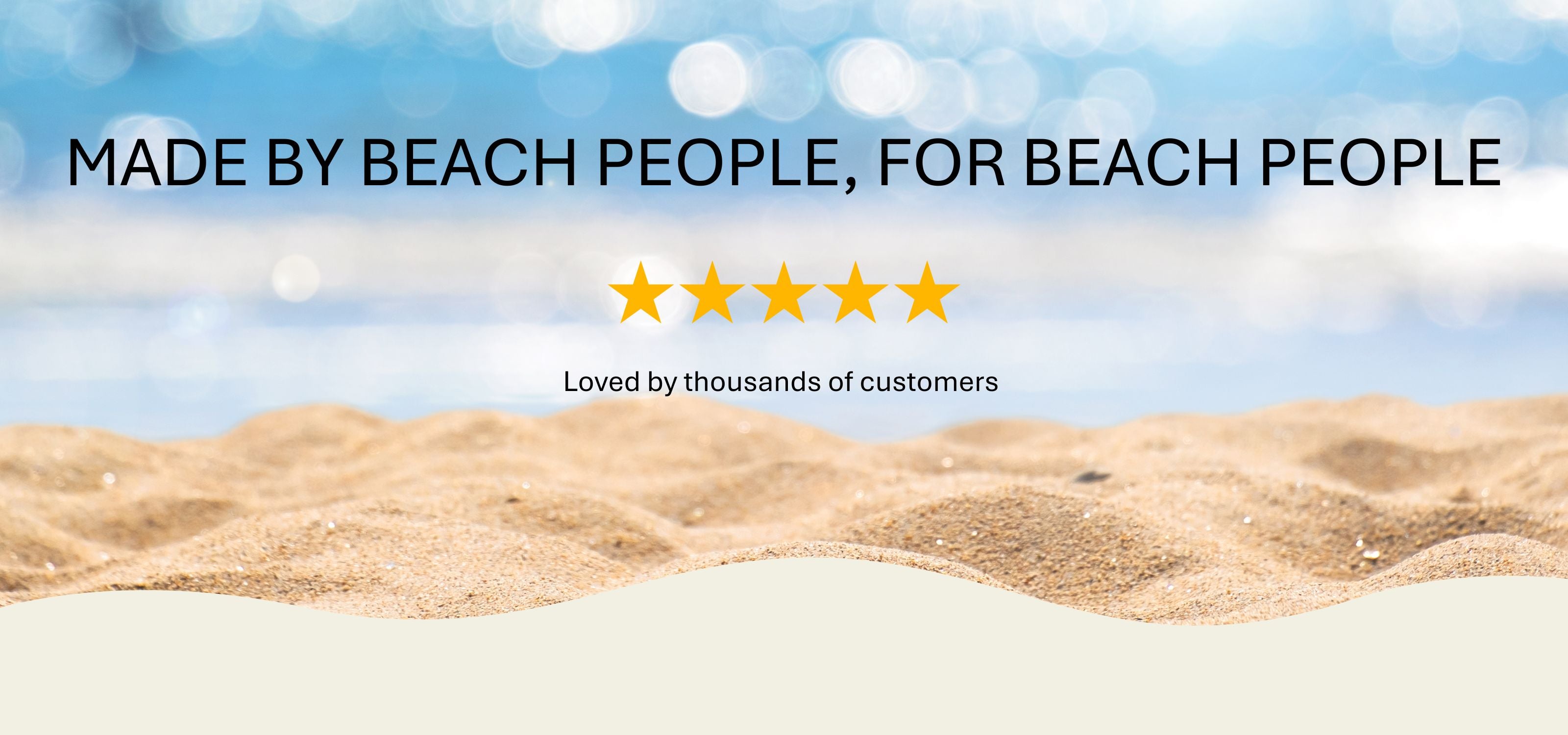 A brand slogan on a beach background.| Handy Beach Goods