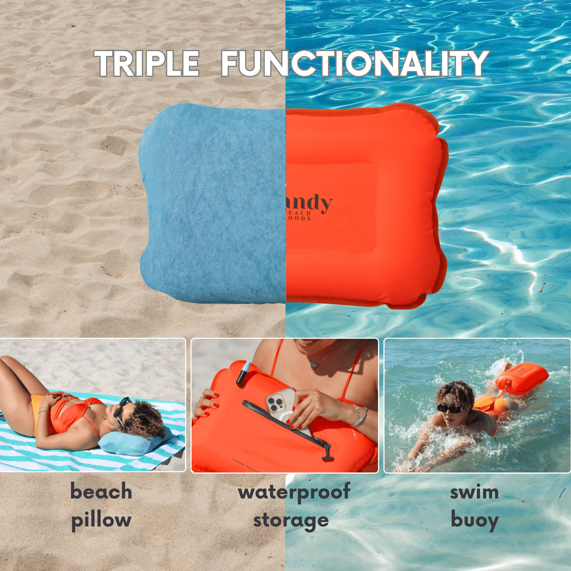 3 - in - 1 Inflatable Beach Pillow, Waterproof Dry Bag & Swim Buoy - Handy Beach Goods3 - in - 1 Inflatable Beach Pillow, Waterproof Dry Bag & Swim Buoy