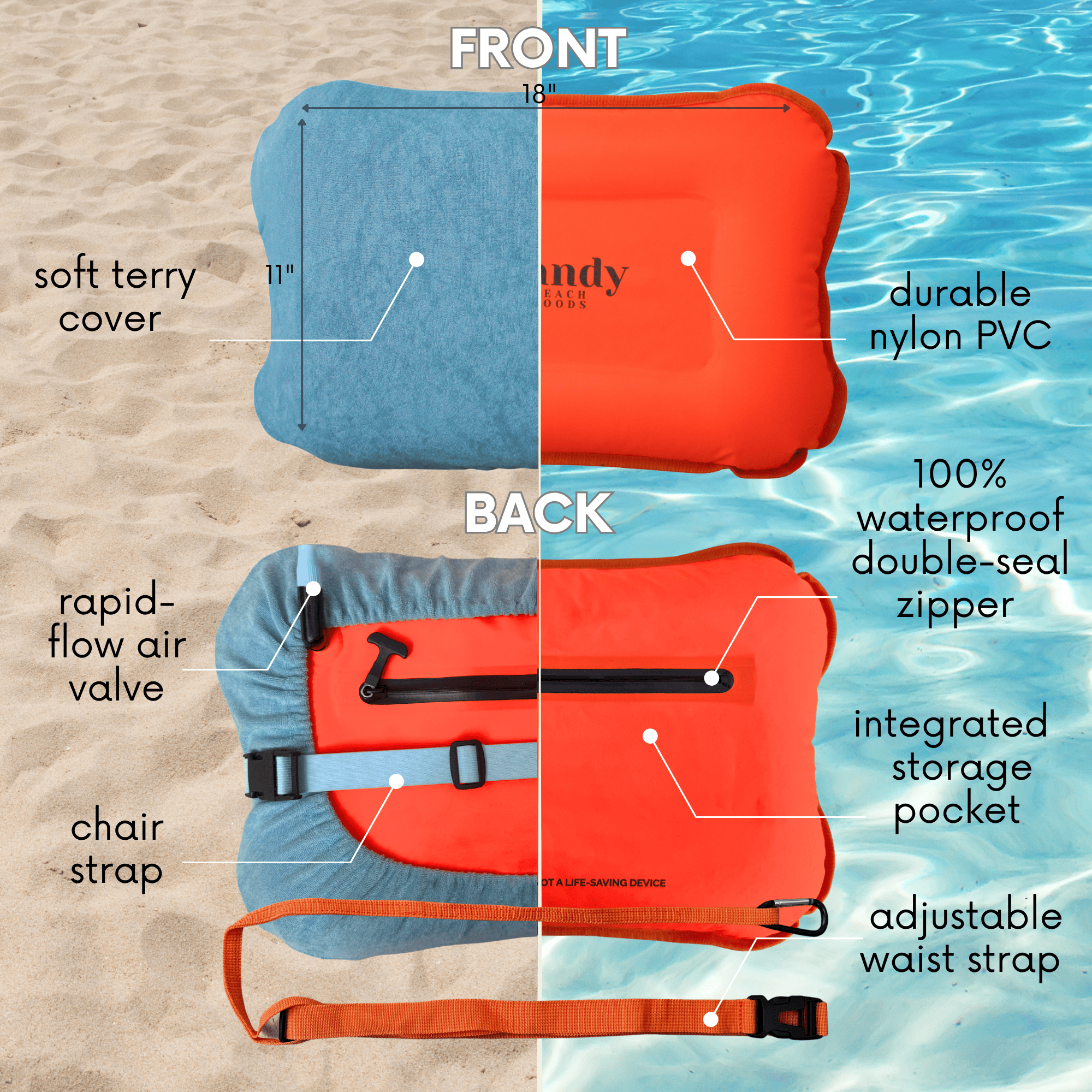 3 - in - 1 Inflatable Beach Pillow, Waterproof Dry Bag & Swim Buoy - Handy Beach Goods3 - in - 1 Inflatable Beach Pillow, Waterproof Dry Bag & Swim Buoy