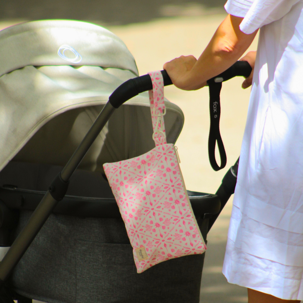 Beach Treasure beach wristlet bag by Handy Beach Goods in the lifestyle setting.