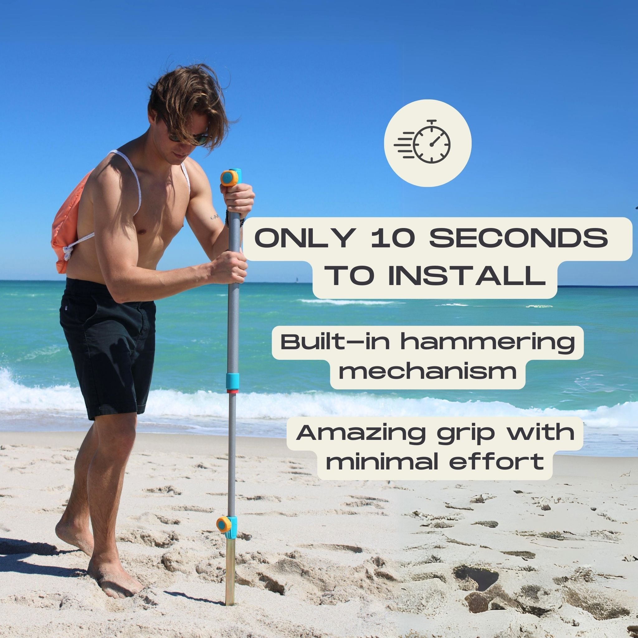 Only 10 seconds to install the beach umbrella anchor