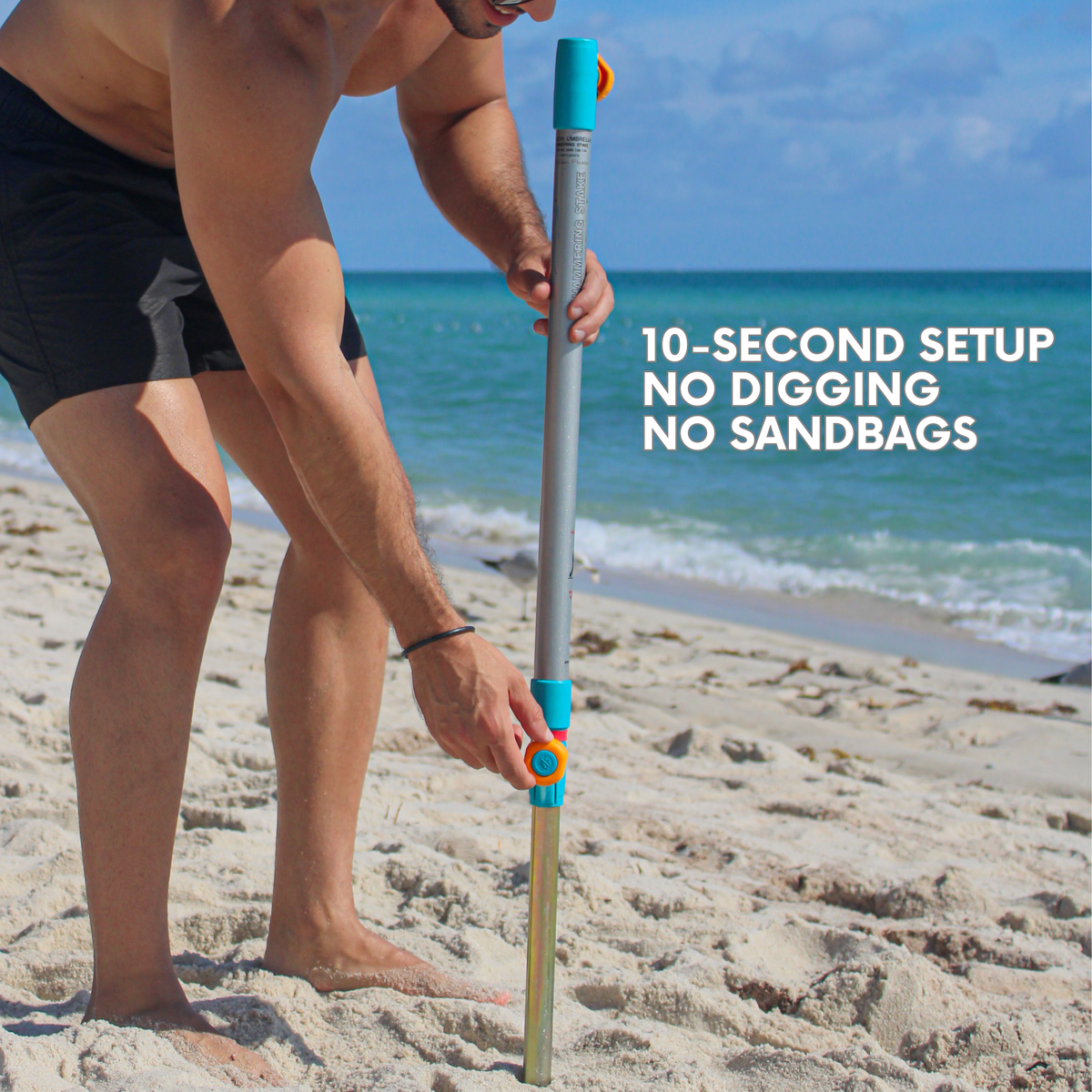Easy 10-second setup, no digging, no sandbag