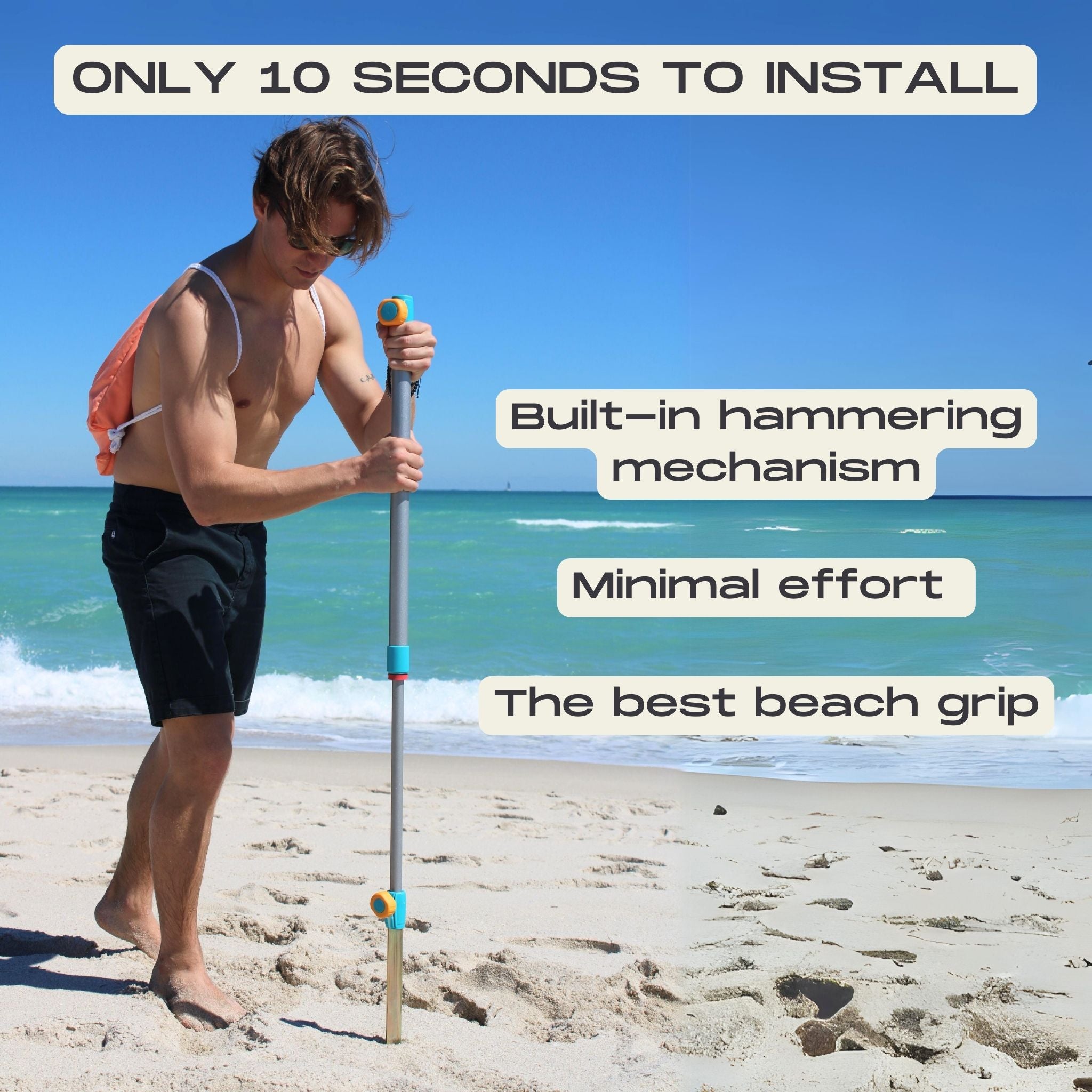 The beach umbrella anchor installs in less than 10 seconds