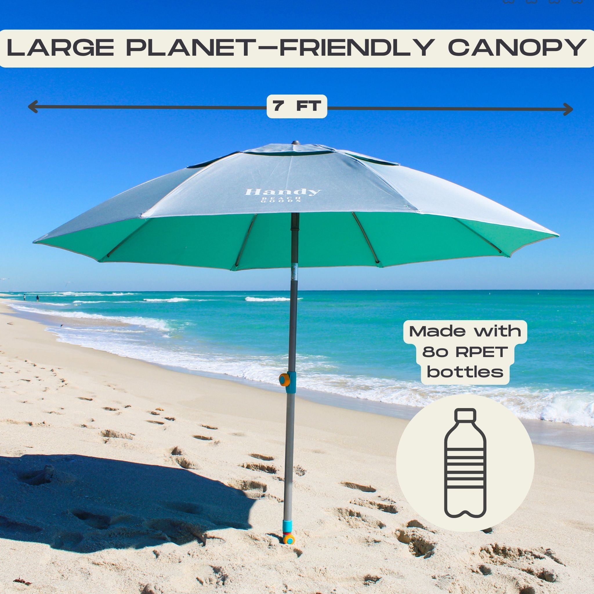 The canopy is 7ft wide and is made with 80 recycled bottles