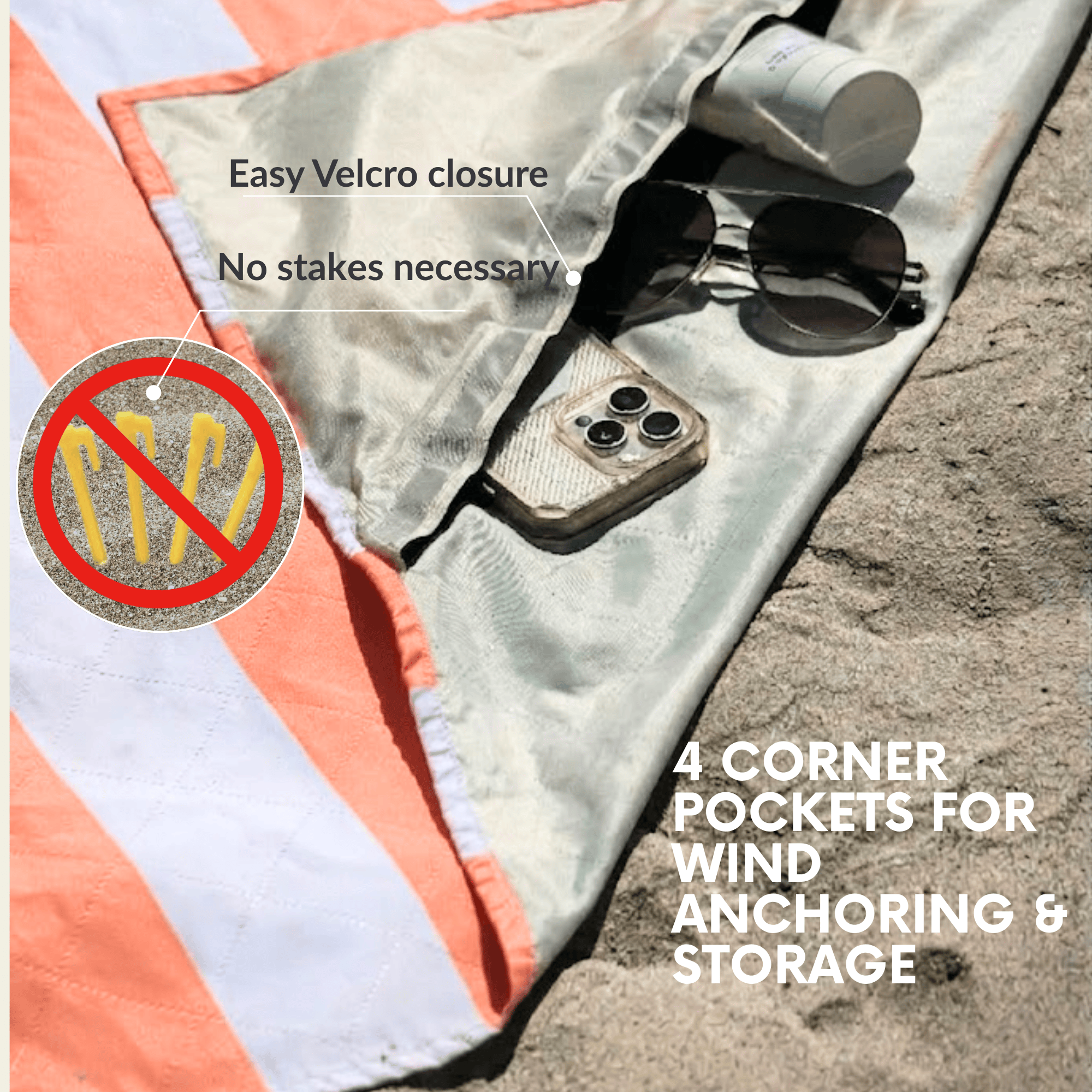 beach blanket with corner pockets - not stakes necessary 