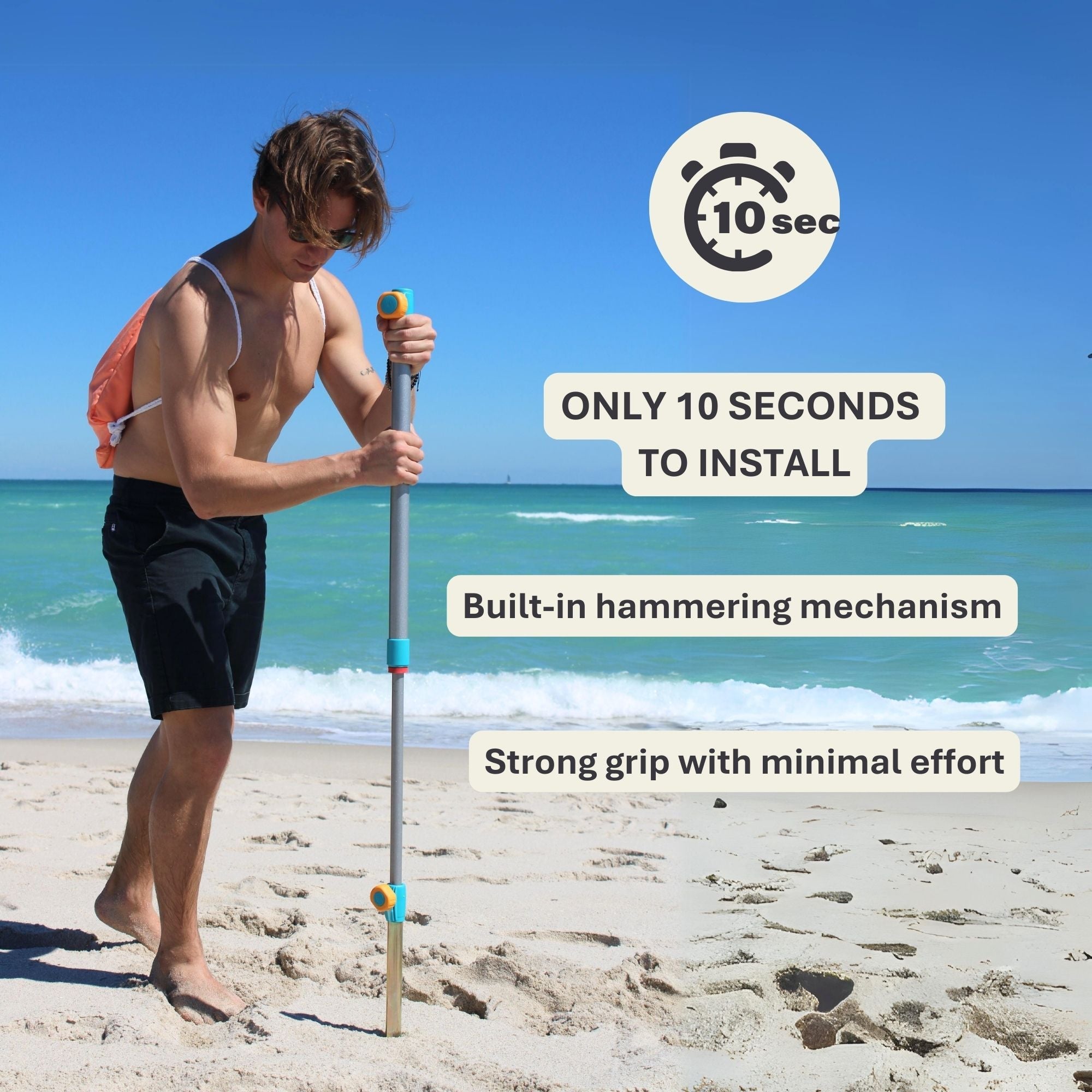 Handy Beach Anchor – Heavy Duty Hammer - In Sand Anchor (10 - Second Setup) - Handy Beach GoodsHandy Beach Anchor – Heavy Duty Hammer - In Sand Anchor (10 - Second Setup)