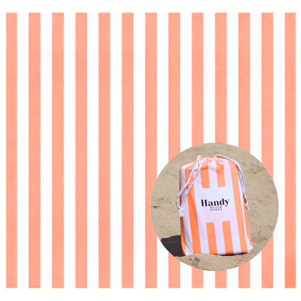 Oversized Waterproof & Sand-Repellent Beach Blanket with Umbrella Port - Peach & Stripes