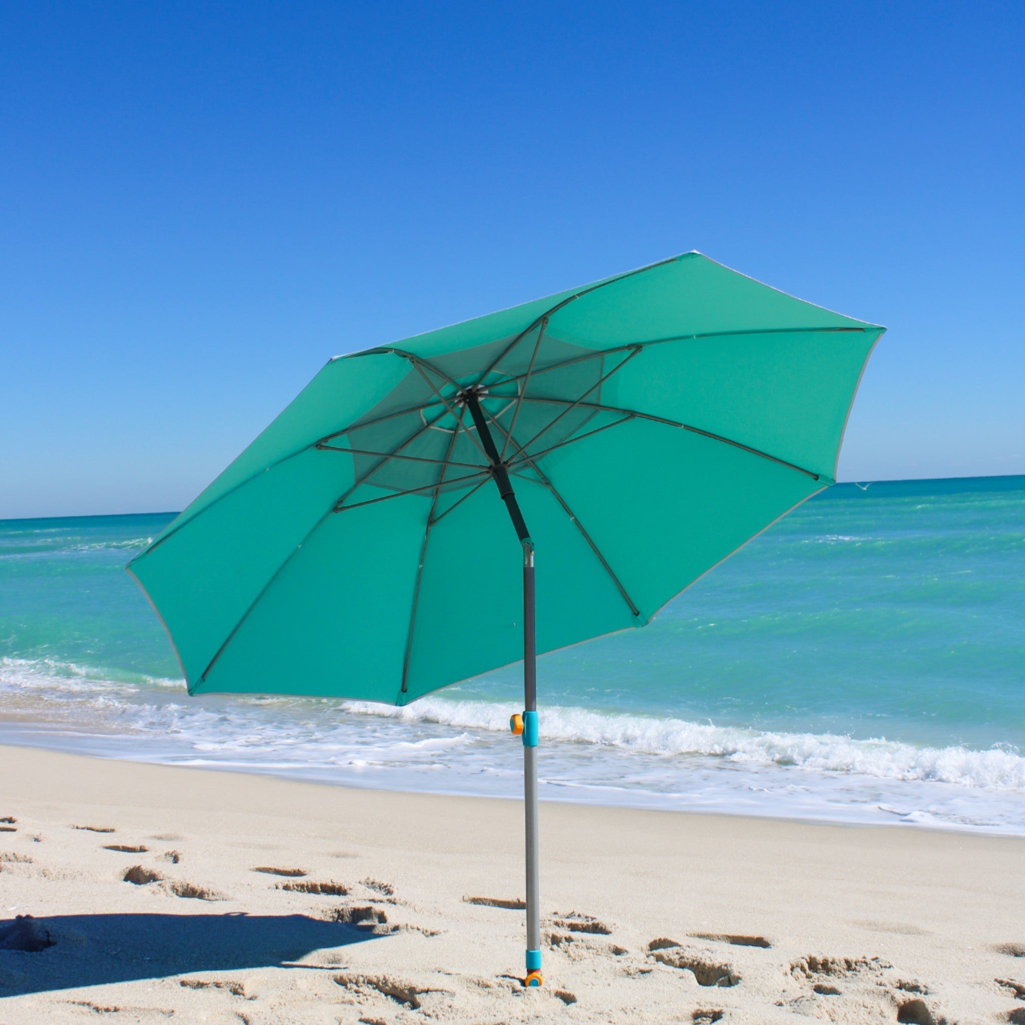 SILVER & TEAL - BEACH UMBRELLA & ANCHOR SYSTEM