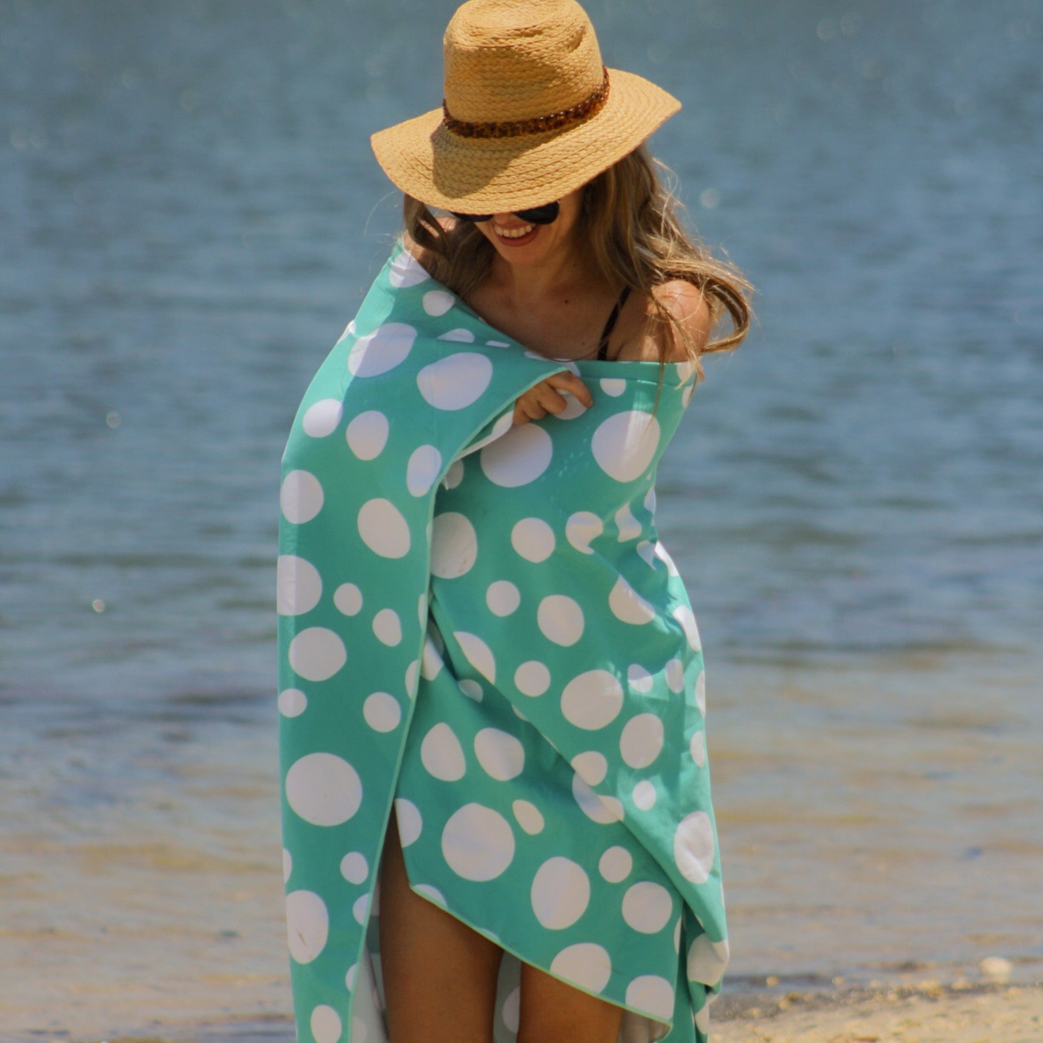 TEAL & DOTS - BEACH BLANKET