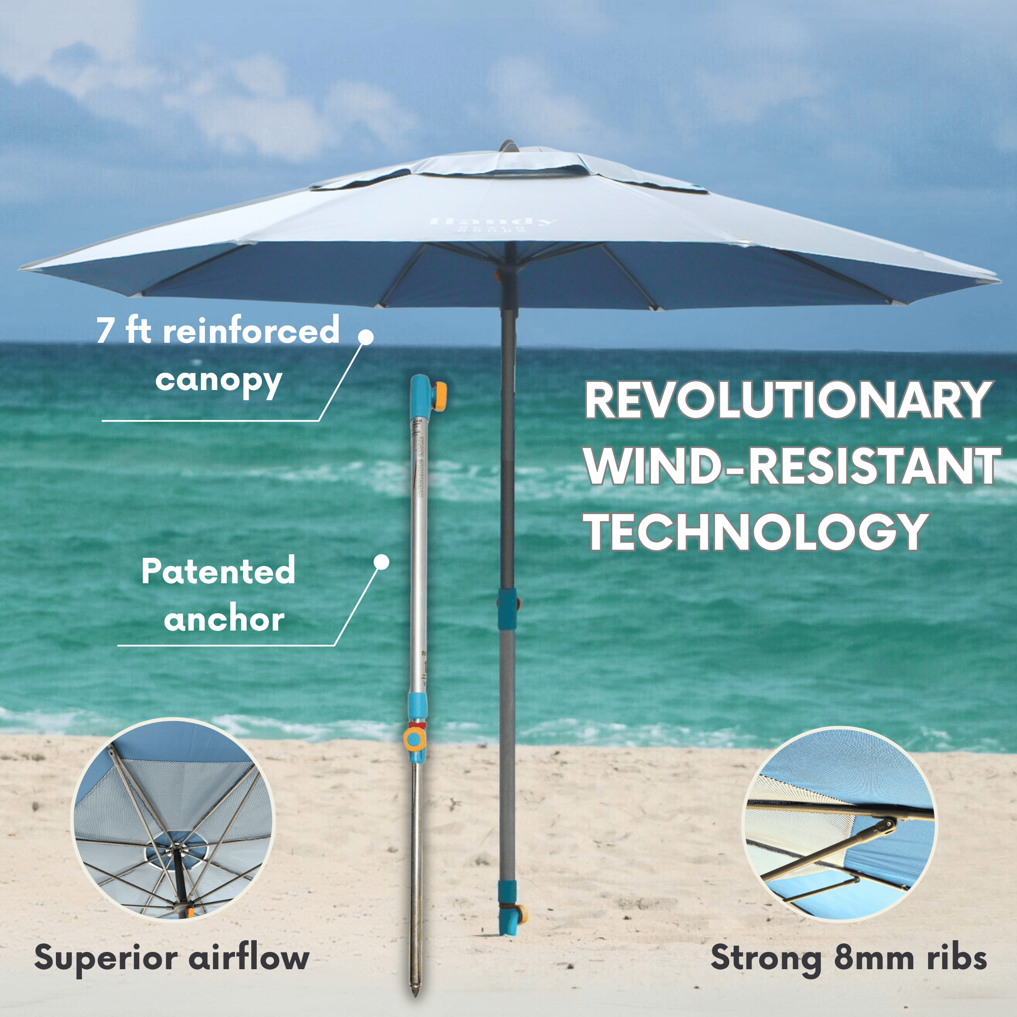 Ultimate Wind - Resistant Umbrella with 10 - Second Hammer - In Anchor (2026 Upgraded Model) - Handy Beach GoodsUltimate Wind - Resistant Umbrella with 10 - Second Hammer - In Anchor (2026 Upgraded Model)